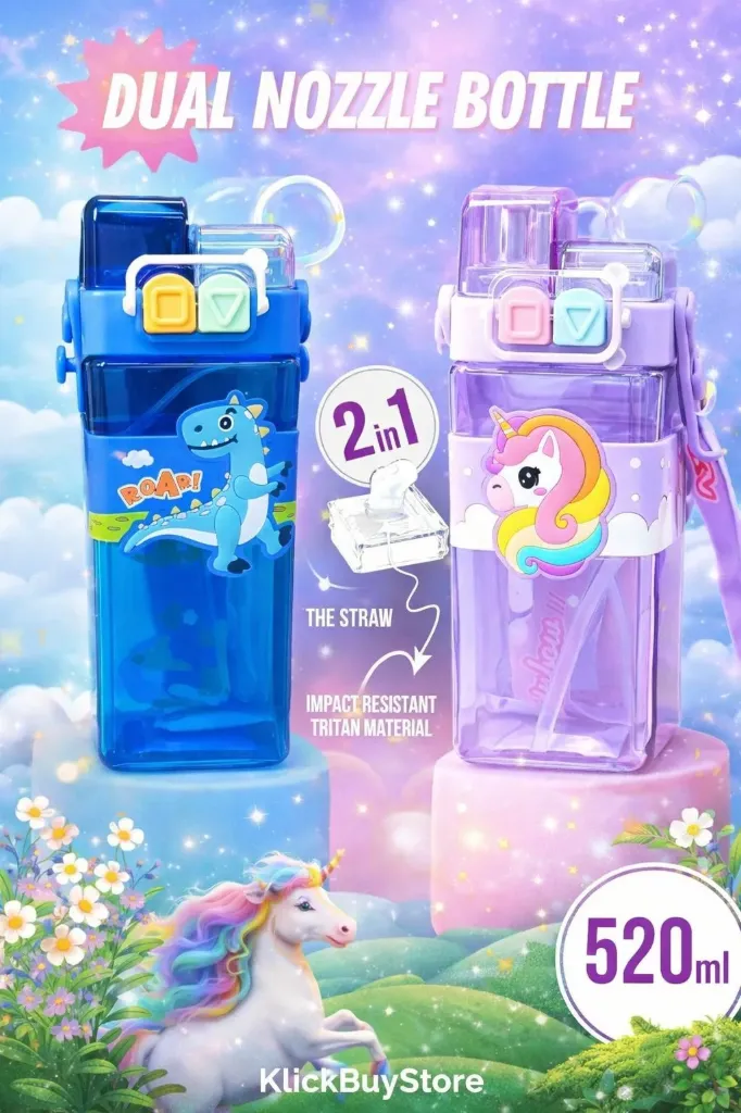 [KBS-1846] Dual Nozzle Plastic Water Bottle (Model 2398, 580ml)