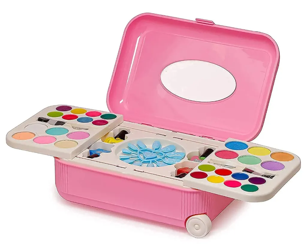 [KBS-1855] Real Makeup Kit for Girls with Mirror & Nail Art – Cosmetic Trolley