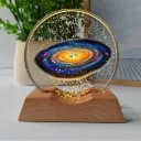 Acrylic LED Lamp with Wooden Base | Space Theme Galaxy Warm Light Table Lamp for Home Décor, Bedroom & Gifts