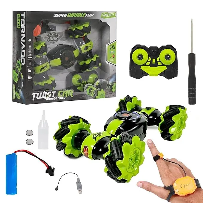 [KBS-1916] Remote Control Twist Car 360° Flip RC Stunt Car with Gesture Sensor Watch Control, Lights & Music, 2.4GHz Deformation Drift Vehicle for Kids