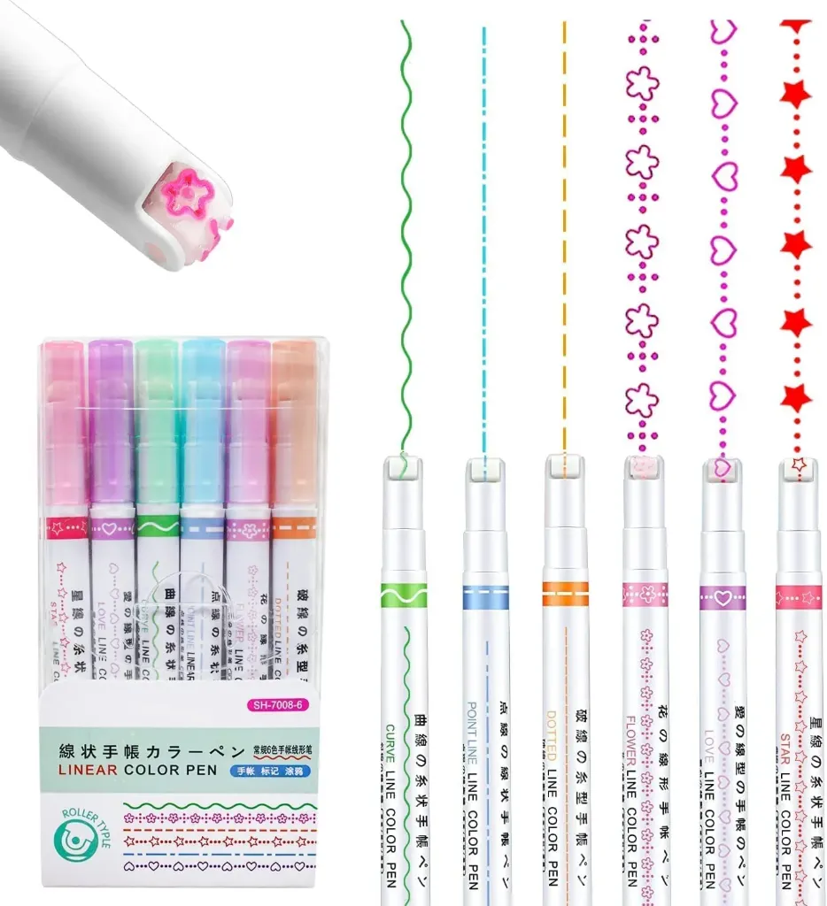 Linear Roller Pen Set – 6 Color Magic Border Highlighter