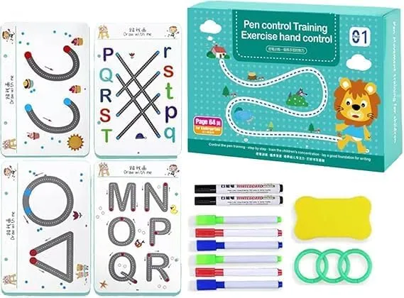 [KBS-1974] Magic Practice Reusable Pen Control Workbook - Kids Tracing & Drawing Book with Disappearing Ink Pen - Lines Shapes Patterns Numbers Learning Book