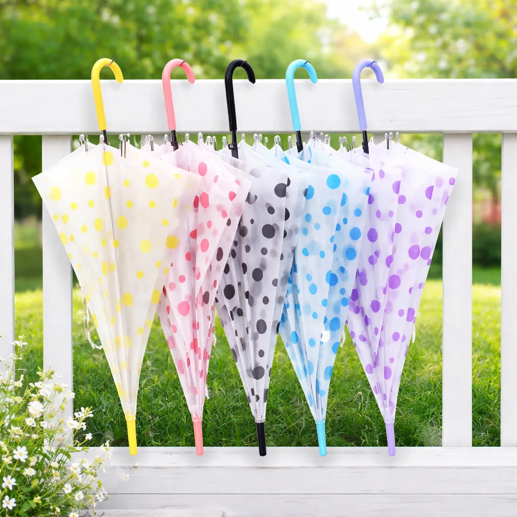 [KBS-1975] Polka Dot Umbrella - Folding Clear Dotted Umbrella for Kids & Adults - Lightweight Rain Umbrella for School, College & Office