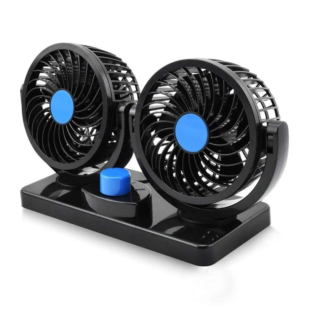 [KBS-1986] Electric Car Dashboard Fan - 360° Rotatable Dual Head Cooling Fan - 2 Speed Powerful Air Circulation Auto Fan