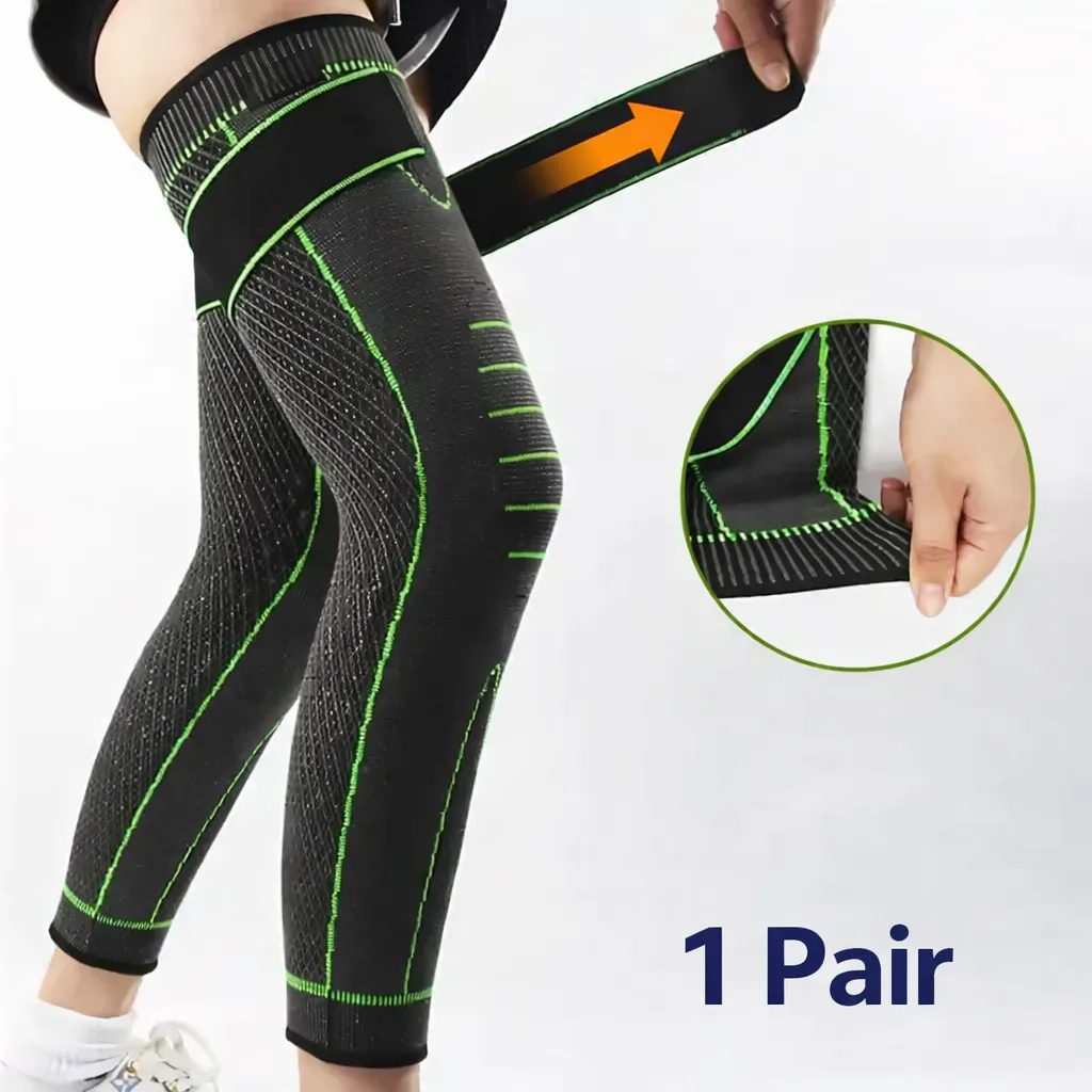 Knee Support Compression Sleeve with Adjustable Strap - Elastic Breathable Leg Support for Sports, Gym & Pain Relief - 1 Pair