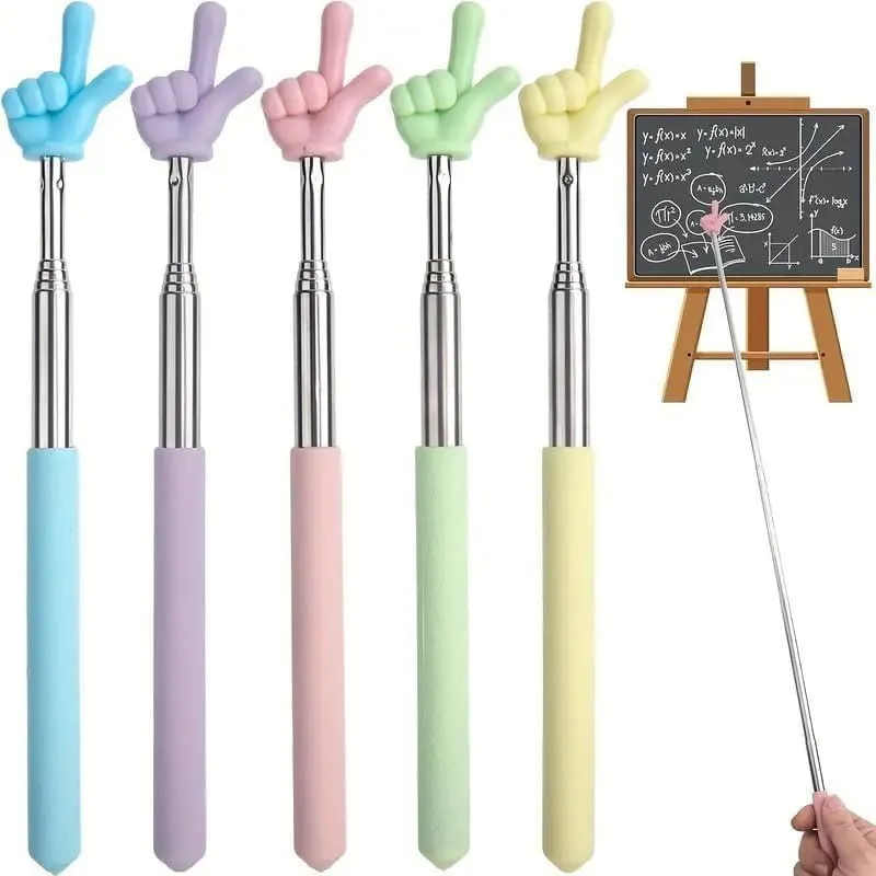 [KBS-2009] Khujli Stick Back Scratcher & Hand Pointer - Telescopic Stainless Steel Extendable Teaching Stick with Hand Shape - 1 Piece (Multicolor)