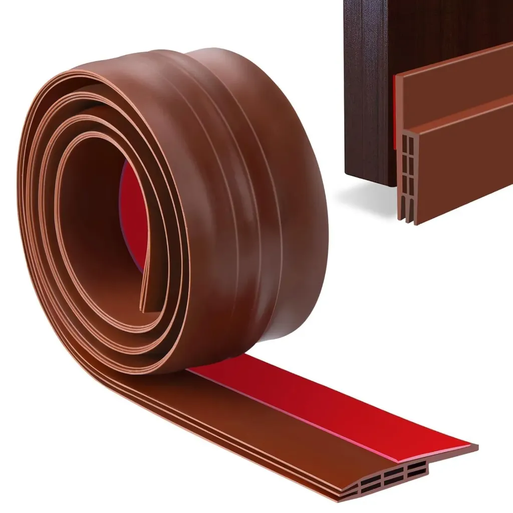 [KBS-2012] Silicone Door Draft Stopper - Self Adhesive Door Bottom Sealing Strip - Gap Filler Guard for Dust, Bugs & Air Protection (Brown)