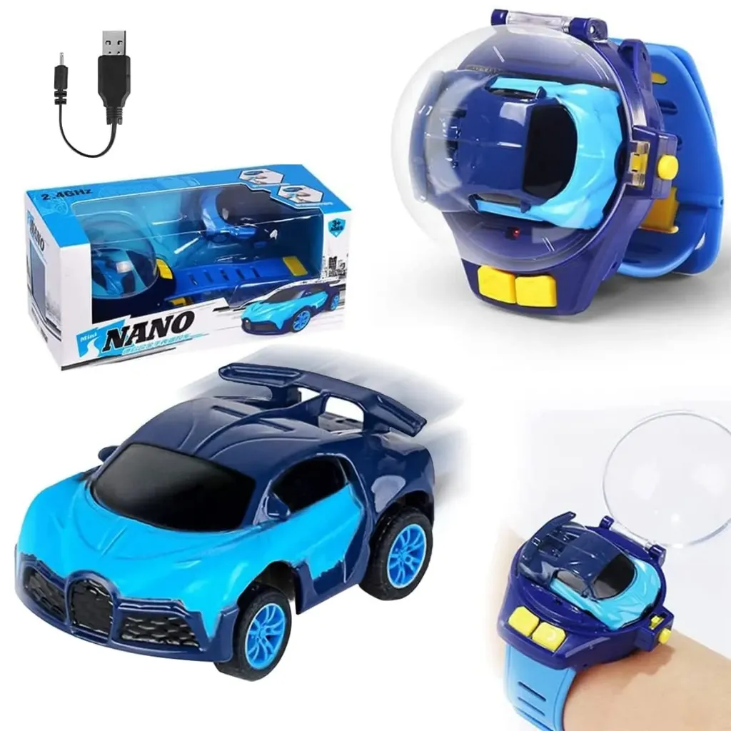 Watch Remote Control Car Toy - Mini Cartoon RC Car with Wrist Watch Controller - USB Rechargeable Racing Car Toy Gift for Kids Boys & Girls