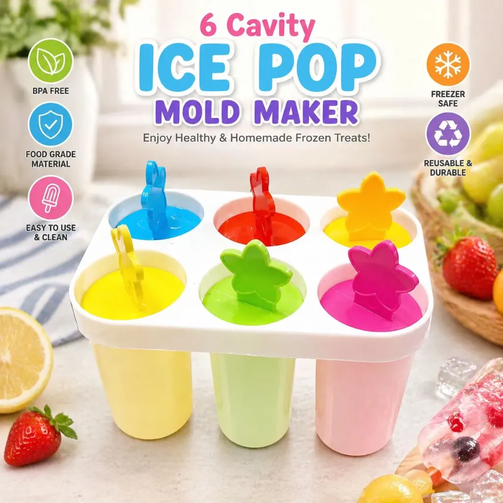 Ice Pop Mold Maker (6 Cavity)-Ice Cream or Kulfi Maker Set