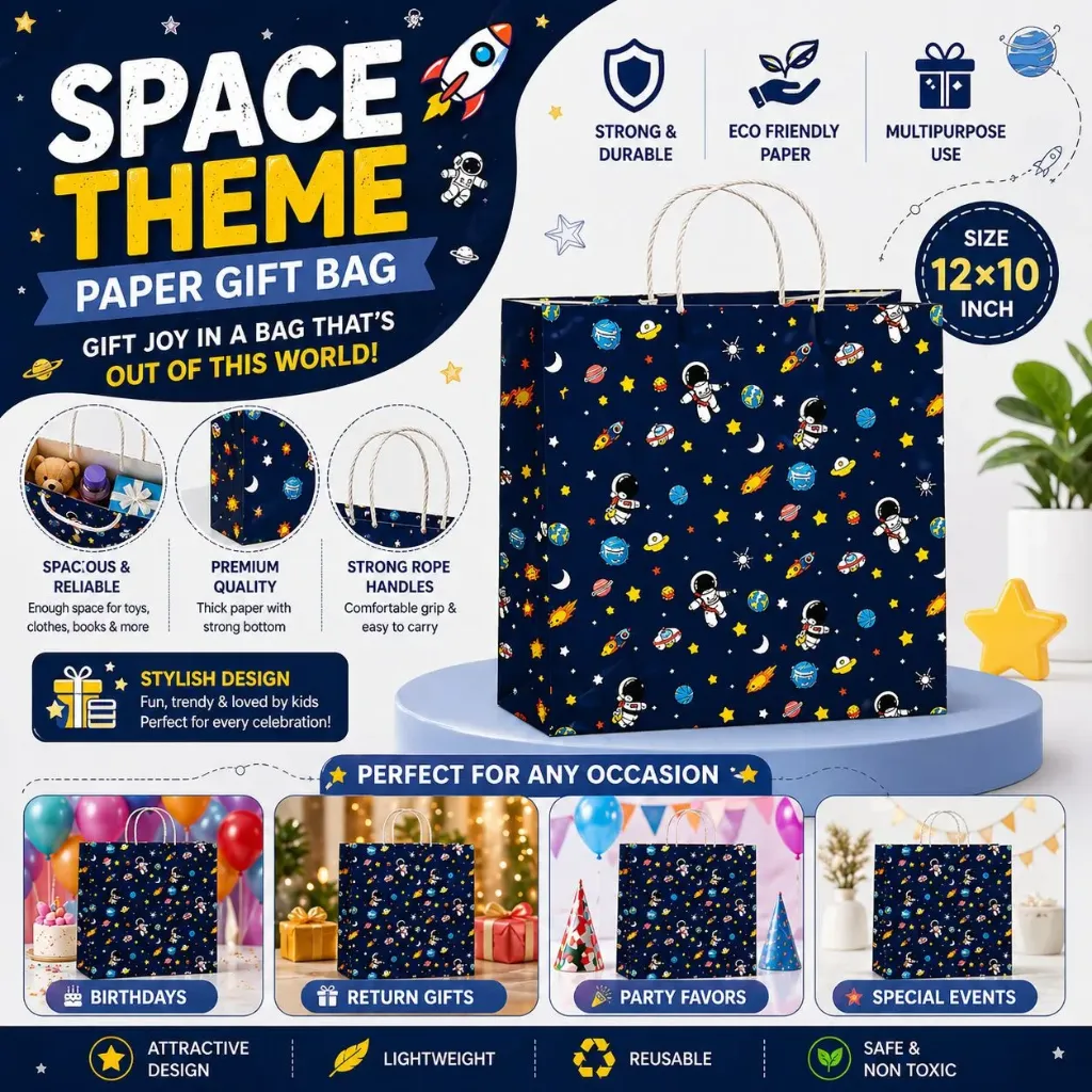 Paper Carry Bag - Space Theme (12×10 inch)