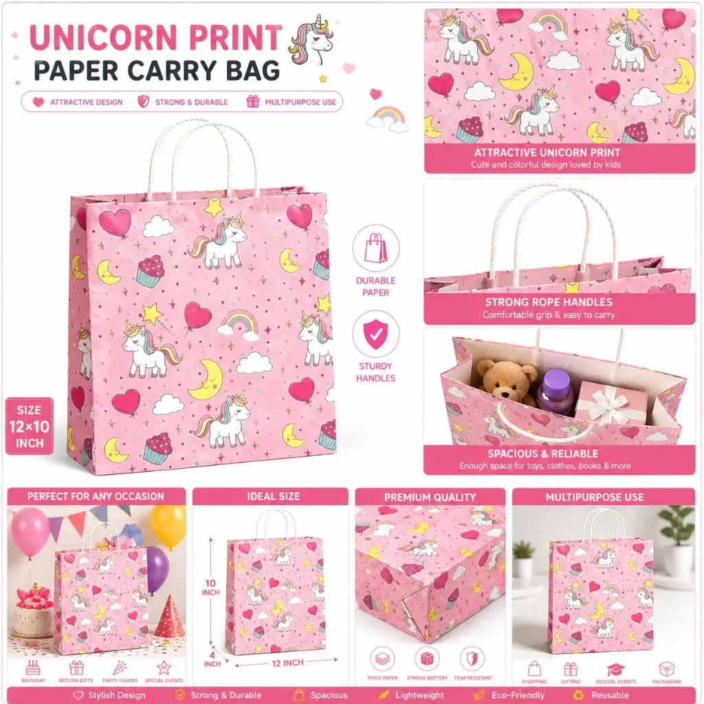Paper Carry Bag - Unicorn Theme (12×10 inch)