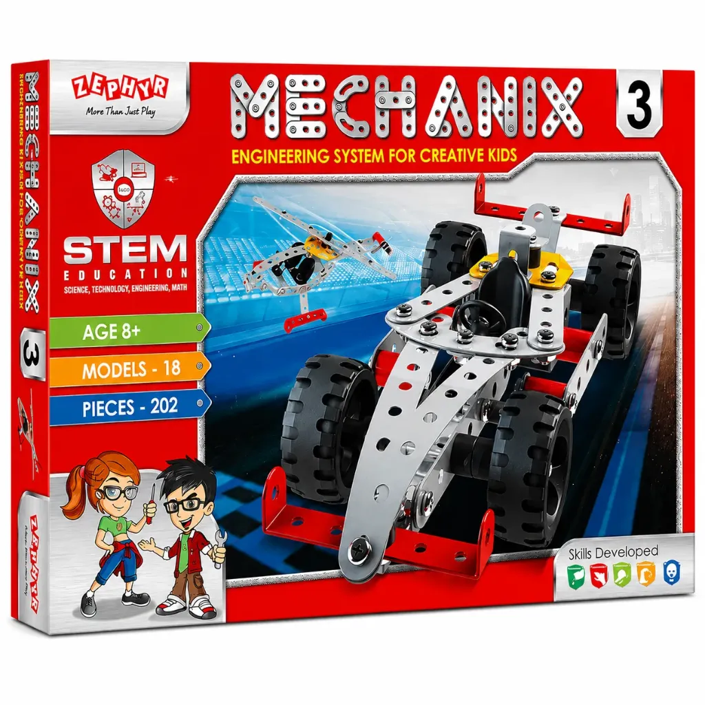 Mechanix 3 DIY Metal Construction Set for Kids (18 Models, 202 Pieces) | STEM Learning Educational Building Toy Kit
