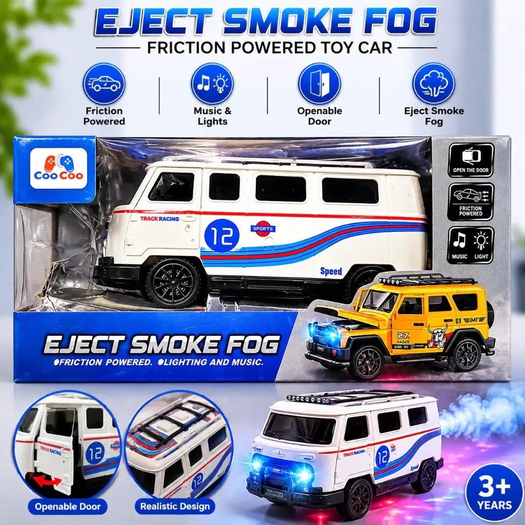 [KBS-2124] Toy Bus with Light, Music & Openable Door for Kids - Smoke Fog Bus Toy