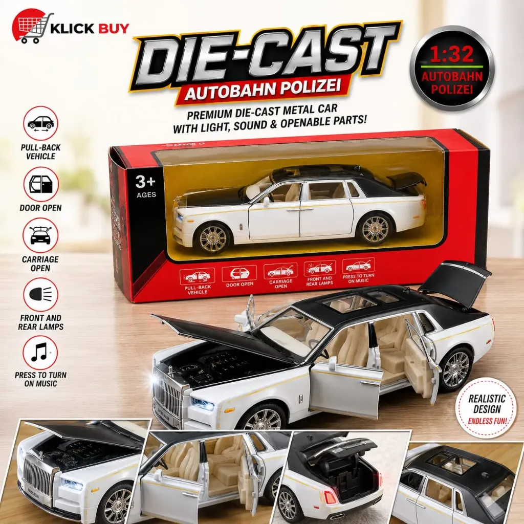 [KBS-2140] Luxury Die Cast Metal Car Toy 1:32 Scale with Light & Music - Pull Back Toy Car with Openable Doors, Hood & Trunk - Luxury Toy Car for Kids, Birthday Gift for Boys & Girls