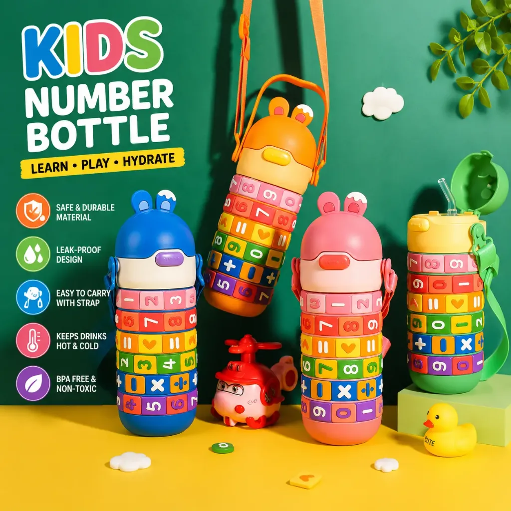 [KBS-2144] Stainless Steel Sipper Water Bottle with Rotating Number Puzzle Blocks