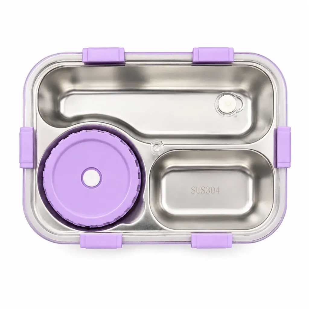 [KBS-2172] Stainless Steel Lunch Box with 3 comapartments - 500ml capacity (Kawaii Bear Family)