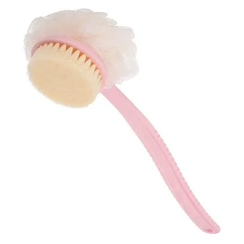 2 in 1 Long Handle Back Bath Brush with Loofah