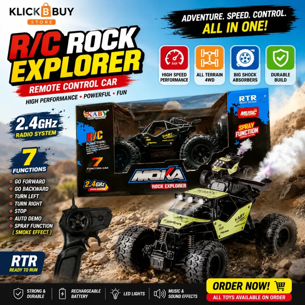 Remote Control Car (Rock Climbing Car – 7 Function RC Crawler with Music, LED Lights & Spray Function) - KABY 1182