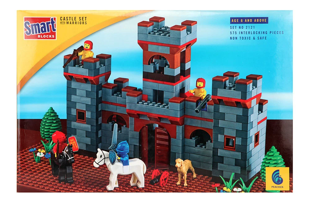 [KBS-2287] Peacock Smart Blocks Set  - Castle Set with Warriors (575 Pcs Lego) - Interlocking Building and Construction Blocks