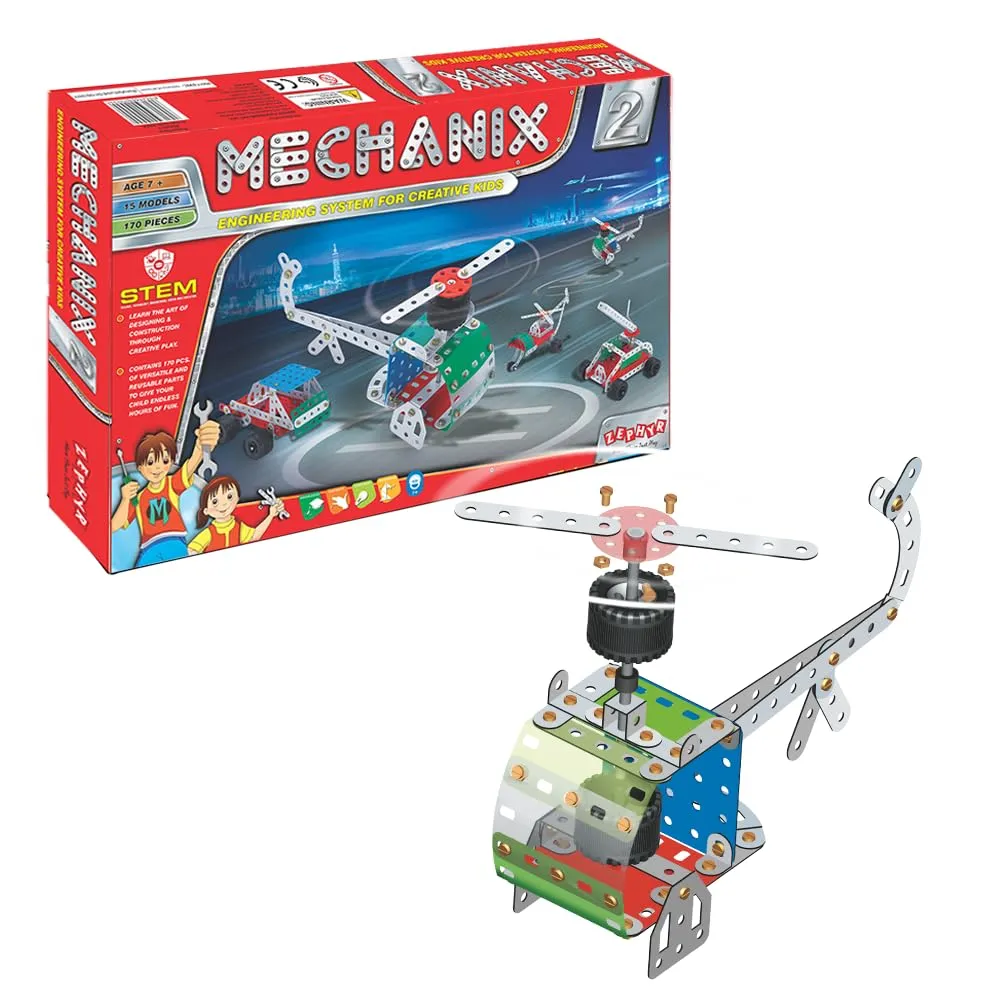 [KBS-2294] Zephyr Mechanix 2 Metal Construction Set for Kids (15 Models, 170 Pieces) - STEM Learning Educational Building Toy Kit -  Age 7+ Years