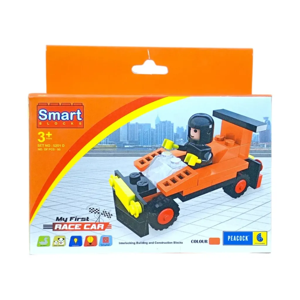 [KBS-2295] Peacock Smart Blocks Set  - My First Race Car (50 Pcs Lego) - Interlocking Building and Construction Blocks
