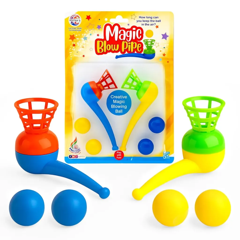 [KBS-2296] Ratna Magic Blow Pipe Set of 2 Floating Ball Game - Creative Magic Blowing Ball Toy with 2 Pipes & 4 Floating Balls, Indoor Party Game for Kids & Adults, Fun Family Activity
