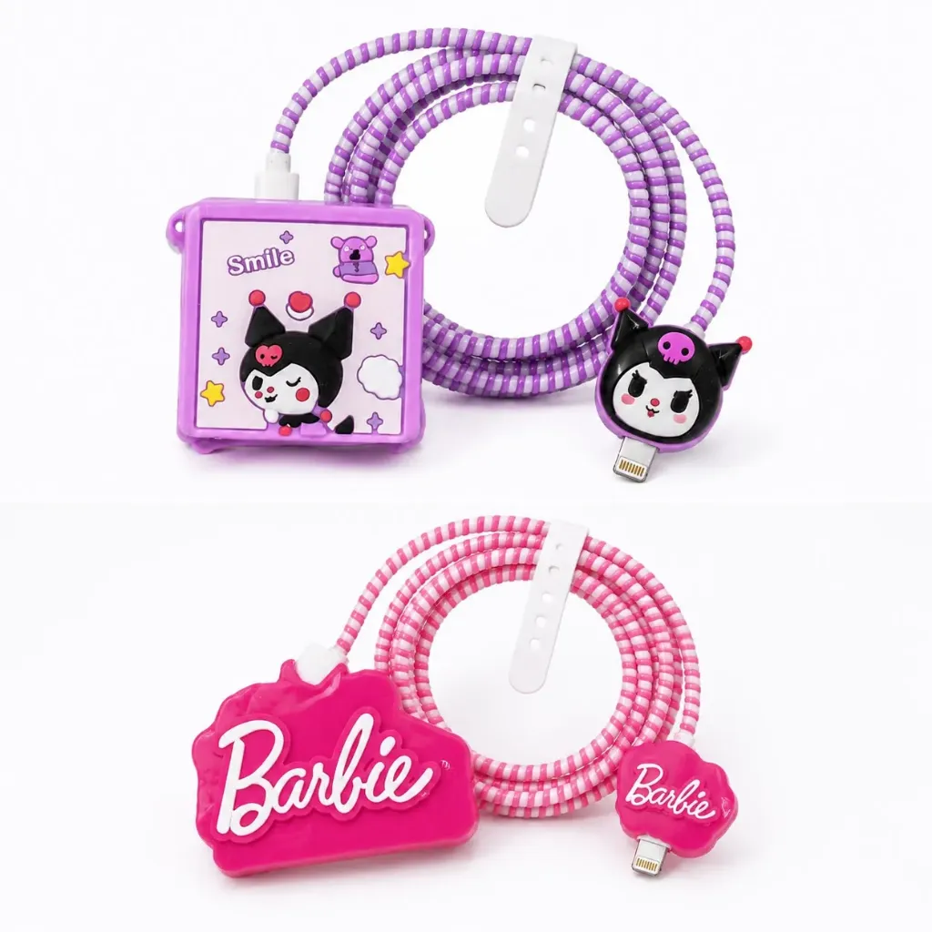 iPhone Charger Cover with Cartoon Print - Protective Charging Adapter Case