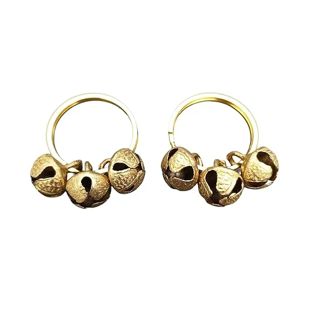 [KBS-2311] Ghungroo Kadi Finger Rings - Brass Ghungroo Bells Finger Clapping Ring for Home Temple, Pooja, Aarti, Bhajan, Kirtan & Festivals (1 Pair)