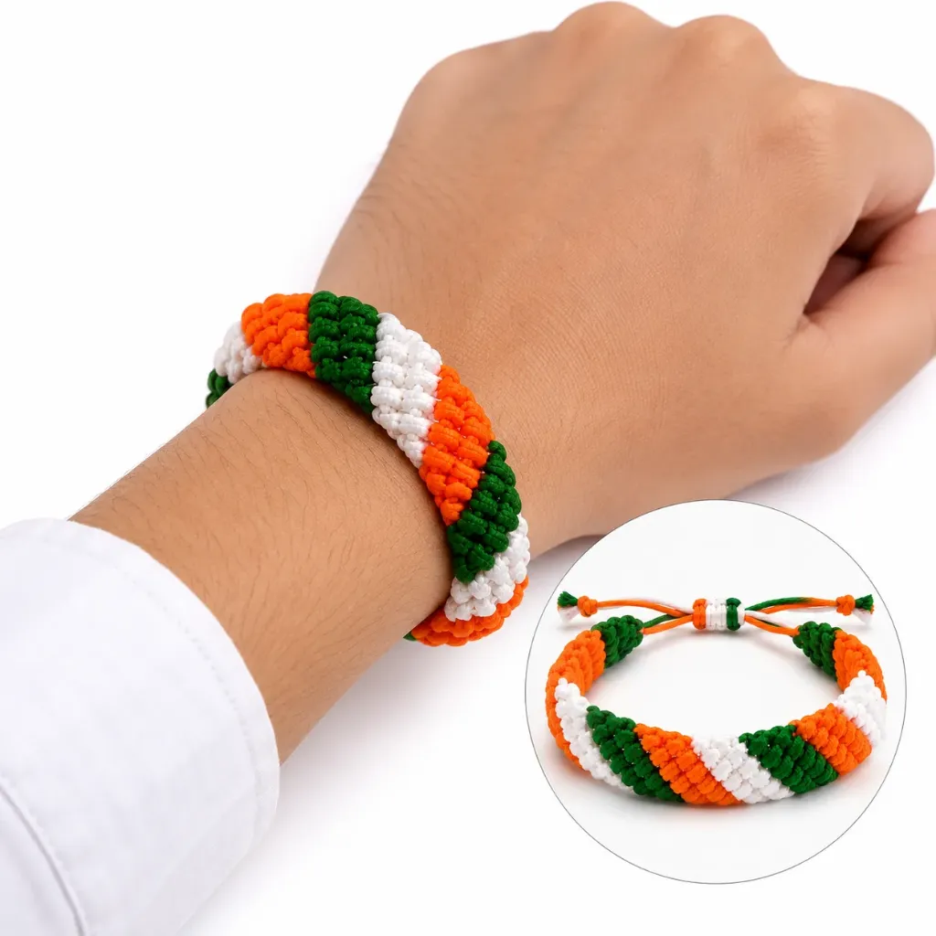 [KBS-2332] Tricolor Cotton Thread Wrist Band for Independence Day & Republic Day Celebration (1 Piece)