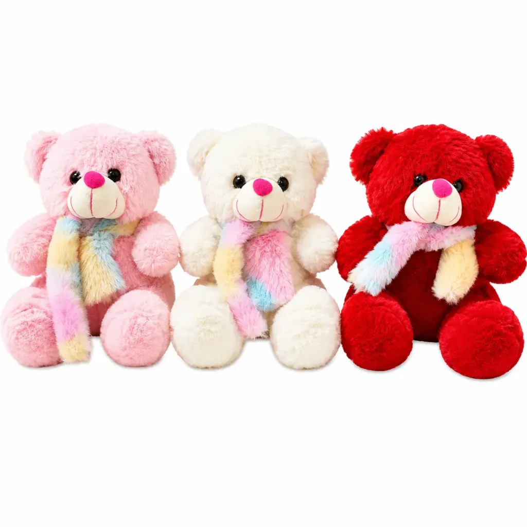 [KBS-2438] Premium Soft Teddy Bear with Rainbow Fur Scarf (2438, 1 Piece)
