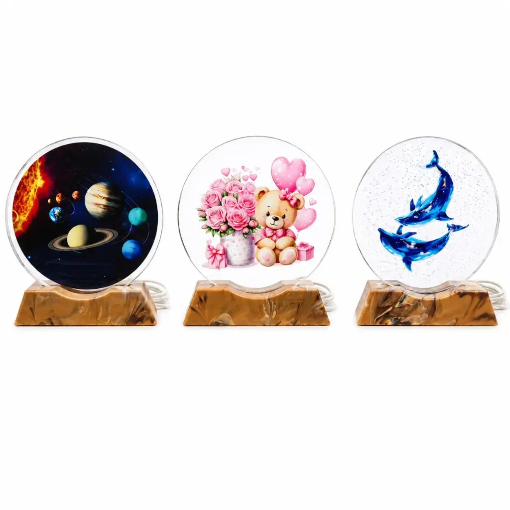 [KBS-2439] Acrylic LED Lamp with Wooden Base (Big Size) - Mix Design