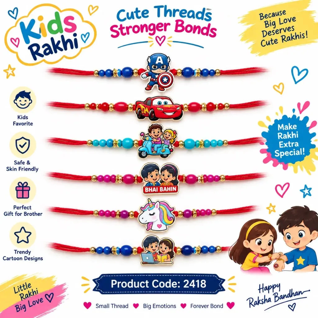 Rakhi - Cartoon Kids Rakhi (Random Design, 1 Piece) (2418)