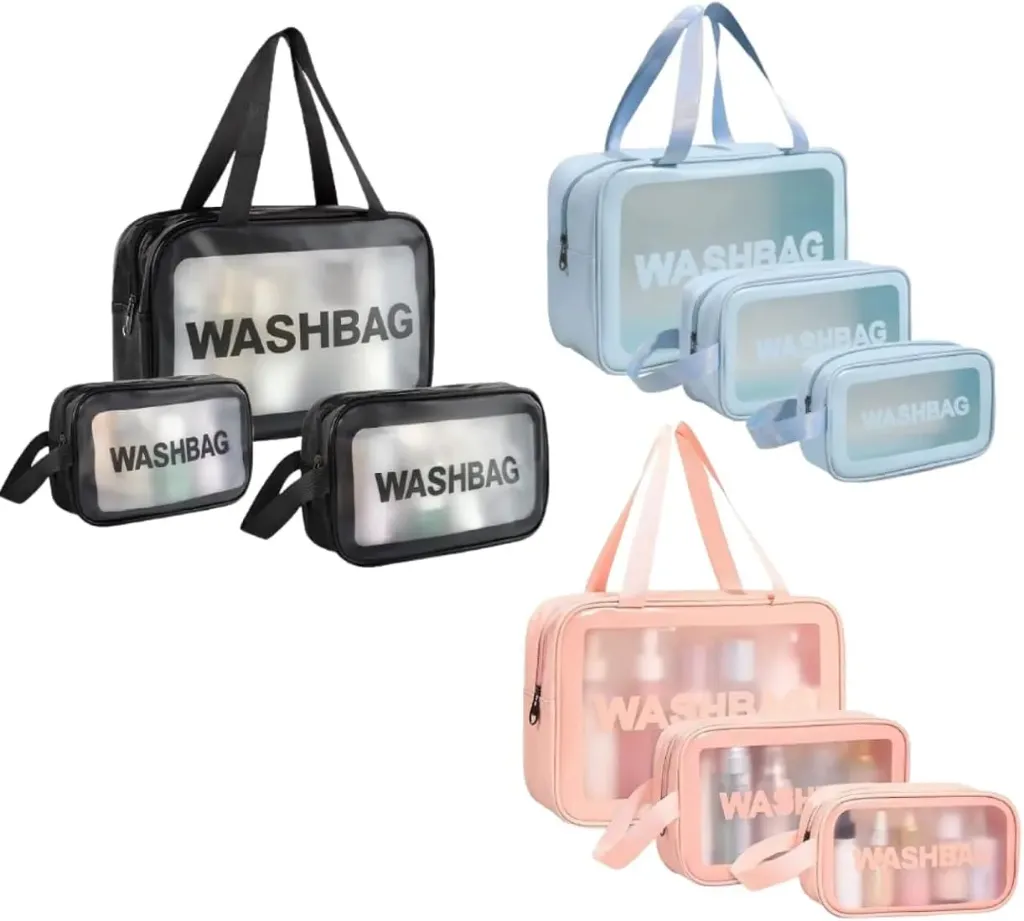 [KBS-235] 3 Pieces Wash Bag (Cosmetic Bag) - Heavy Quality - Black Colour