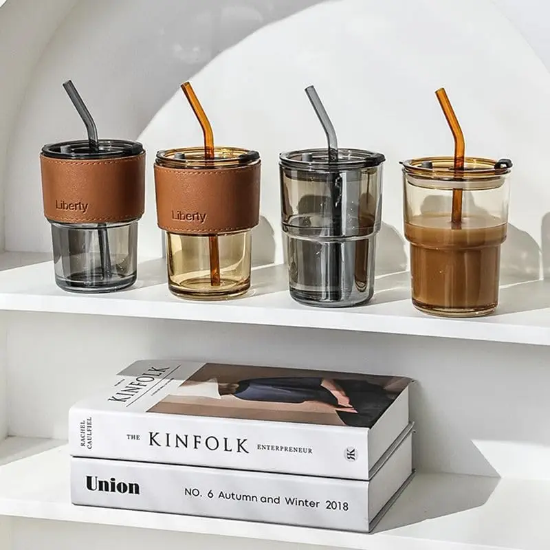 Glass Mug with Lid and Straw