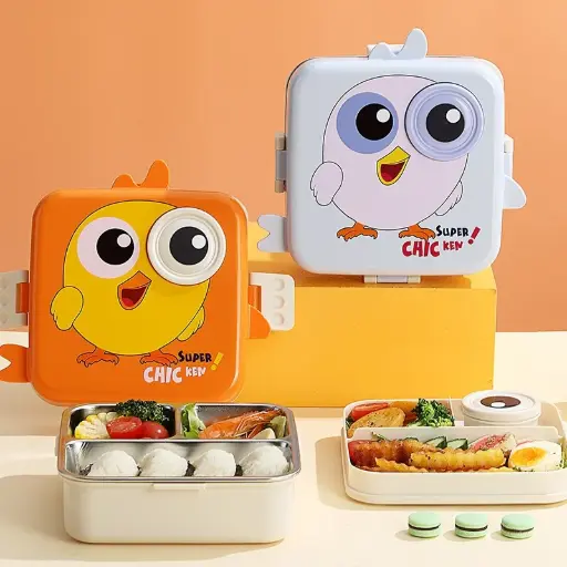 [KBS-198] Stainless Steel 2 Layer 3-Compartment Lunch Box – Leak-Proof, BPA-Free, 1120+70 ml (Model 7114) 