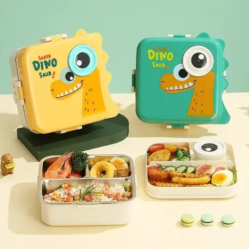 [KBS-948] Stainless Steel 2 Layer 3-Compartment Lunch Box – Leak-Proof, BPA-Free, 1120+70 ml (Model 7116) 