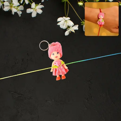 [KBS-1072] 2-in-1 Kids Doll Rakhi & Keychain – Soft Toy Rakhi - Pink