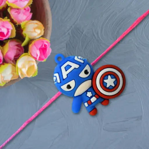 [KBS-1082] Captain Shield Kids Rakhi with Cute Superhero Design & Pink Thread
