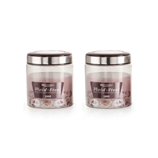 [KBS-1121] Rishabh Vivid Steel 2000ml Container 2 Pcs Set with spoon